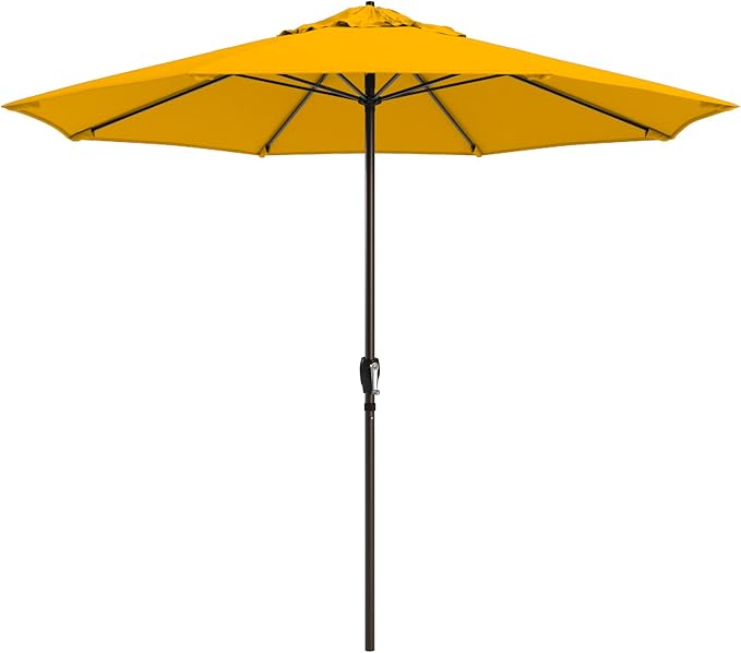 California Umbrella 8-Year Protection 9 Ft Outdoor Patio Umbrella, Solstice Fade-Resistant Fabric, Auto-Tilt, Heavy Duty Aluminum Frame, 8 Reinforced Ribs for Pool or Deck, Bronze Pole, Lemon