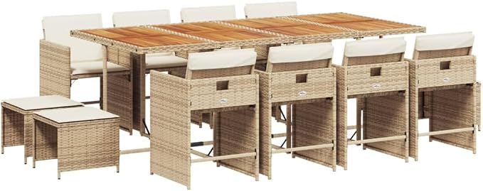 13 Piece Patio Dining Set with Cushions, Space-Saving Foldable PE Rattan Garden Table and Chairs for Outdoor Backyard Deck Furniture