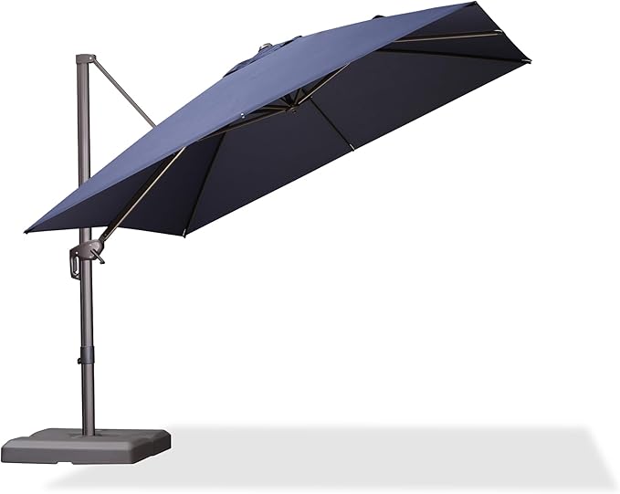 PURPLE LEAF 10' X 10' Patio Cantilever Umbrella Antique Bronze Square Outdoor Umbrella with 360° Rotation and Aluminum Offset Hanging for Garden Backyard Pool, Navy Blue