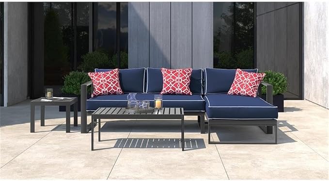 Afuera Living Modern Outdoor Coffee Table, 40 x 23 x 15.75 Inches, Gray Gunmetal Finish, Weather-Resistant Slatted Top, Durable Metal Frame, Contemporary Design for Patio or Backyard Spaces