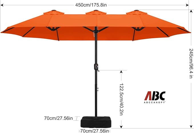 ABCCANOPY 15FT Patio Umbrella with Base, Outdoor Double-Sided Rectangle Umbrella Bonus Latch, Wights for Poolside, Lawn, Backyard (Orange)