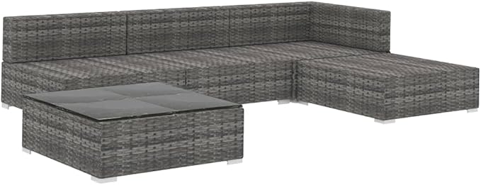 Patio Lounge Set with Cushions,Outdoor Furniture,Outdoor Furniture Sets,Patio Conversation Sets,for Garden,Deck,Backyard,5 Piece Poly Rattan Gray