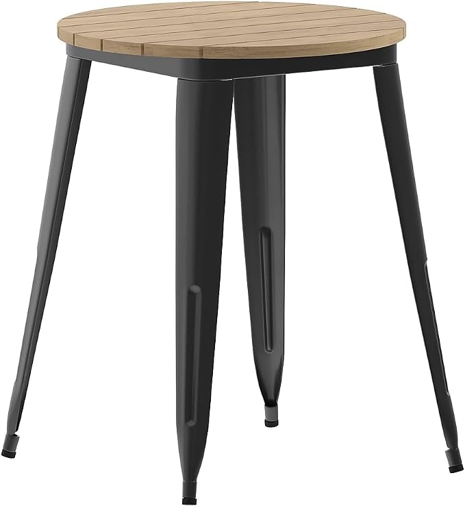 Flash Furniture Declan Commercial Outdoor Bar Height Dining Table, All Weather Poly Resin Top with Steel Base, 23.75" Round, Brown/Black