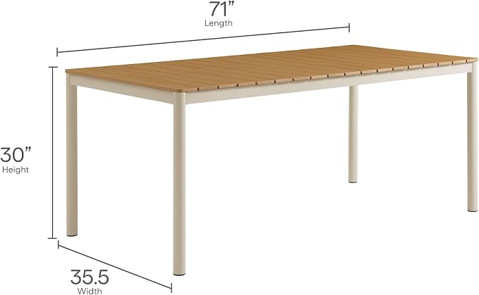 Modway Finn 71 Inch Outdoor Patio Dining Table for 6 People in Natural