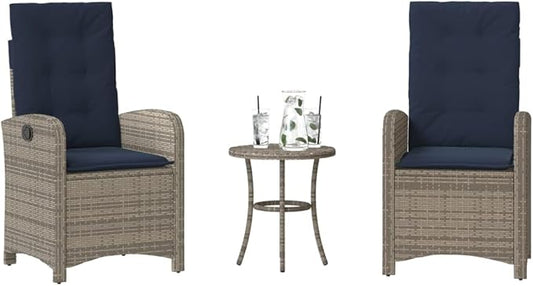 3 Piece Bistro Set with Cushions, Outdoor Dining Sets Outdoor Sofa Set Patio Furniture Sets Patio Conversation Set for Piazza Poolside Exhibition Garden Gray Poly Rattan