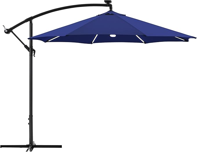 Yaheetech 10 FT Solar Powered LED Patio Umbrella Outdoor Cantilever Umbrella, UV Protection & Windproof, Offset Hanging Sunshade w/Strip Lights & Hub Light for Backyard Garden Pool