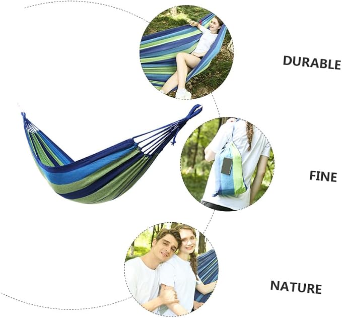 Double Camping Hammock Canvas Outdoor Portable Swing Hammock for Adults and Widened Thickened Blue Canvas for Travel and Patio Use