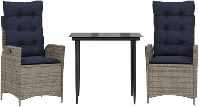Outdoor Seating Furniture,Outdoor Conversation Sets,3 Piece Patio Dining Set with Cushions Gray Poly RattanSuitable for Patio, Garden, Gazebo Low