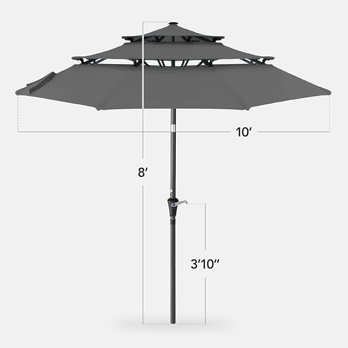 Best Choice Products 10ft 3-Tier Market Patio Umbrella, Outdoor Sun Shade with Tilt, Crank Lift, 8 Ribs for Backyard, Deck, Poolside