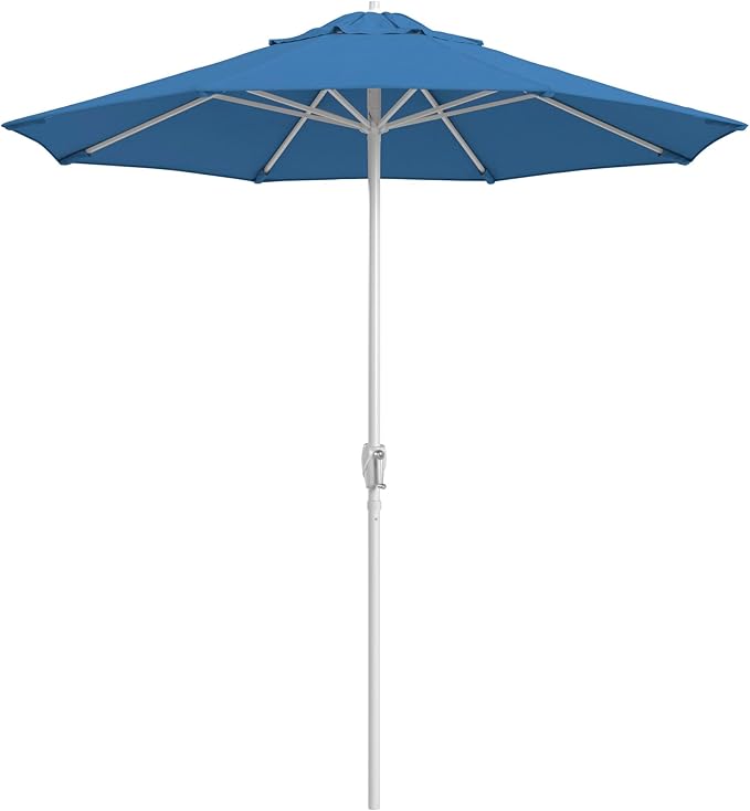 California Umbrella 8-Year Protection 7.5 Ft Outdoor Patio Umbrella, Solstice Fade-Resistant Fabric, Auto-Tilt, Heavy Duty Aluminum Frame, 8 Reinforced Ribs for Pool or Deck, White Pole, Frost Blue