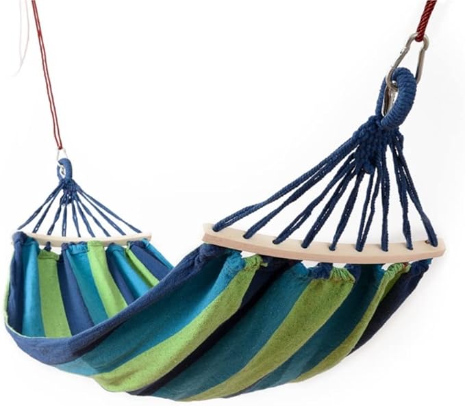 Camping Hammock Bed Portable Hammock Outdoor Hammocks Garden Home Travel Camping Swing Canvas Stripe Hang Bed Durable Hammock Swing Hamac Hammock Swing (Color : Blue, Size : 200x150cm)