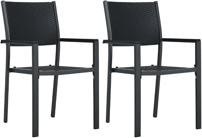 3 Piece Patio Dining Set Black Outdoor Table and Chairs for Garden Balcony Steel Glass Top Rattan Design