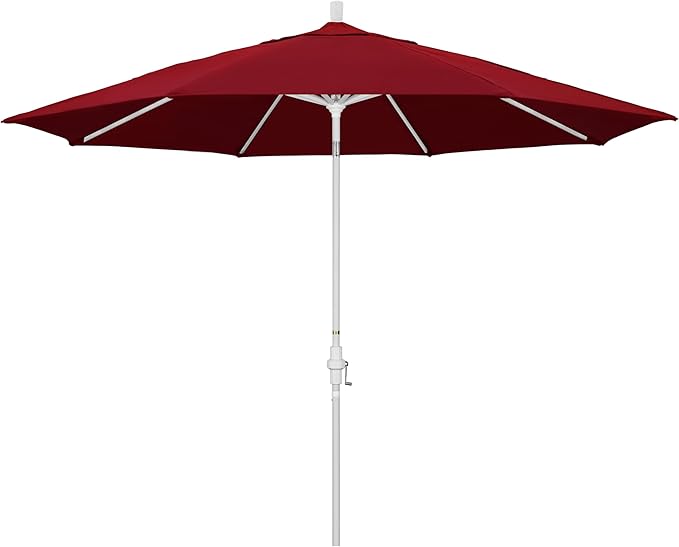 California Umbrella 11Ft Premium Patio Umbrella, Hand-Crank, Tilt-Collar, White Frame, Solution Dyed Red Fabric
