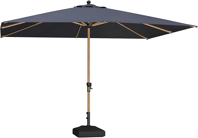 PURPLE LEAF 8' x 11.5' Patio Umbrella with Base Outdoor Umbrella Market Umbrella with Crank & 8 Ribs Aluminum Rectangular Table Umbrella Outdoor Patio for Backyard, Navy Blue