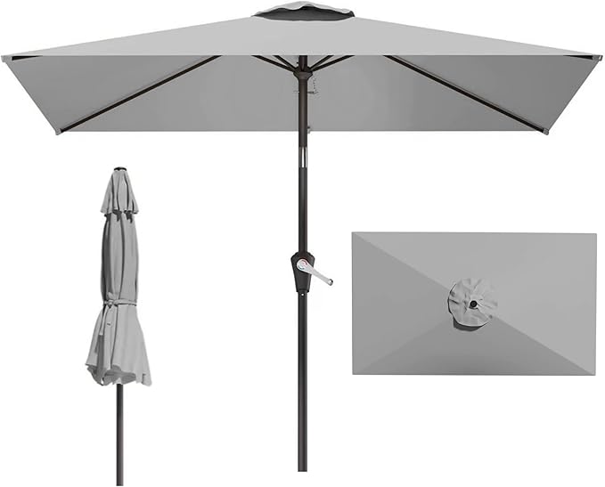 6.5x10FT Patio Umbrella, Outdoor Umbrella with Push Button Tilt and Crank, 8 Sturdy Ribs, UV Protection & Waterproof Market Umbrella for Pool, Backyard, Beach,Deck (Light Gray)