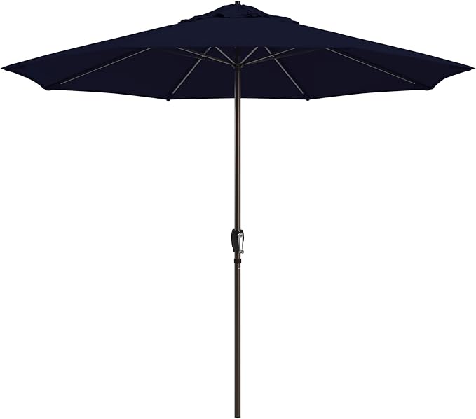 California Umbrella 8-Year Protection 9 Ft Outdoor Patio Umbrella, Solstice Fade-Resistant Fabric, Auto-Tilt, Heavy Duty Aluminum Frame, 8 Reinforced Ribs for Pool or Deck, Bronze Pole, Navy Blue