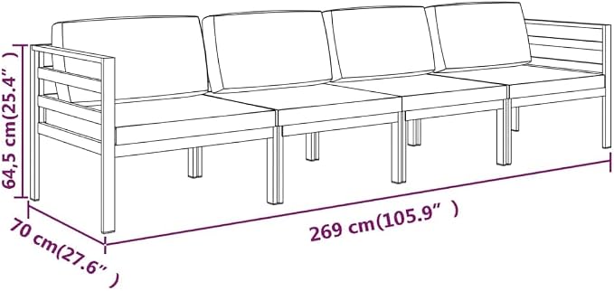 Garden Lounge Set Anthracite Aluminum, 4-Piece Modular Patio Conversation Sofa Furniture with Cushions, Matte Metal Outdoor Sectional Couch for Yard, Balcony and Terrace