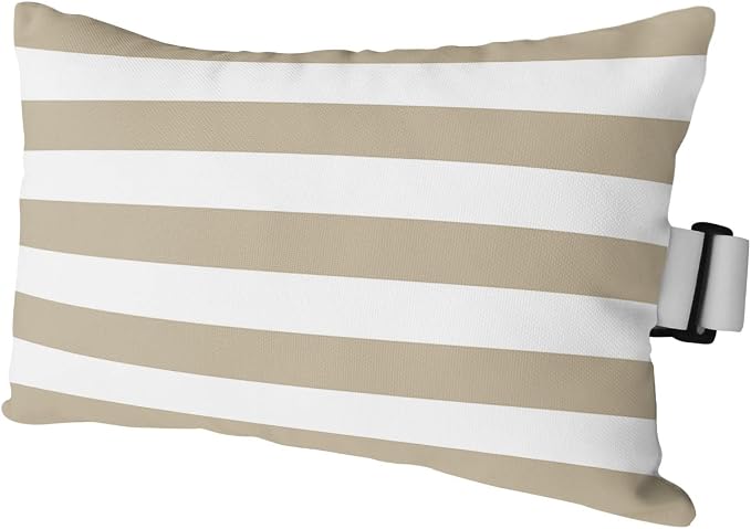 Outdoor Pillows Covers with Inserts Khaki and White Stripe Waterproof Recliner Pillow with Adjustable Strap Throw Pillows for Patio Furniture Pool Lounge Chair, 11x16 inch, 1PCS
