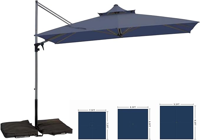 Patio Umbrella, Rectangle Outdoor Cantilever Umbrella, Aluminum Offset Umbrella with Champagne Frame for Pool Deck Garden Outdoor shade for Garden Deck Pool Patio, Beige(Weighted Base Not Include)