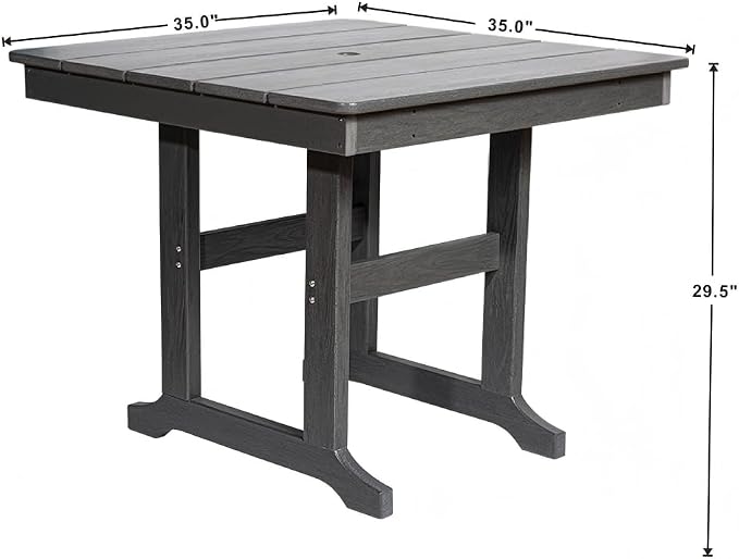 5-Pcs Outdoor Patio Dining Table Set of 5, Outdoor Patio Square 35'' Dining Table and Armchair for Lawn Garden Backyards Pool Side, Waterproof HDPE Material & 1.95'' Umbrella Hole, Gray