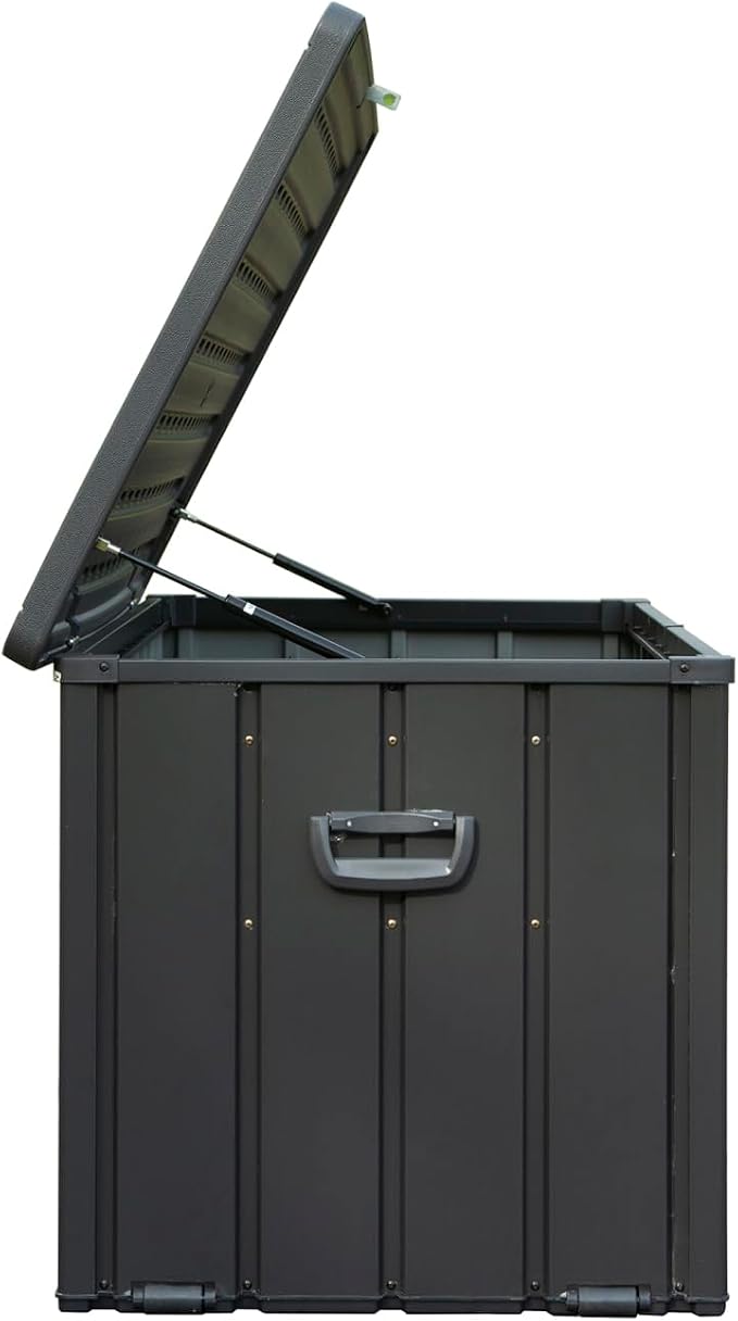 Geelife 100 Gallon Outdoor Storage Deck Box - Steel Dark Gray - Lockable Lid 100 Gallon - Outdoor Lawn, Porch - Weather-Resistant