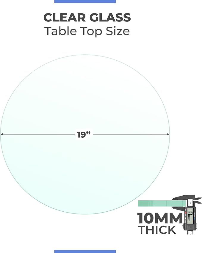 19 Inch Round Tempered Flat Polished Edge Glass Table Top 3/8” Thick Round Glass Table Top Heavy Duty, Dining, Coffee, and Office Tables by Fab Glass and Mirror