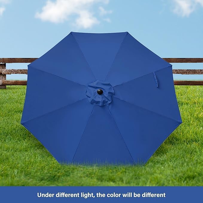 HealSmart 9FT Outdoor Patio Umbrella UV-Protection Table Umbrella with Push Button 8 Ribs Tilt/Crank Waterproof Market Umbrella for Garden, Backyard, Pool, Deck, Blue