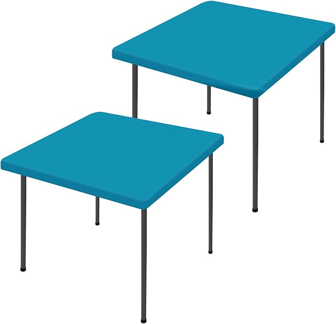 Moosfor Spandex Picnic Table Cloth 2 Pack, Elastic Fitted Tablecloths for Square Tables, Stretch Washable Patio Table Cover for Outdoor, Camping, Banquet and Parties (Teal, 34"x34")