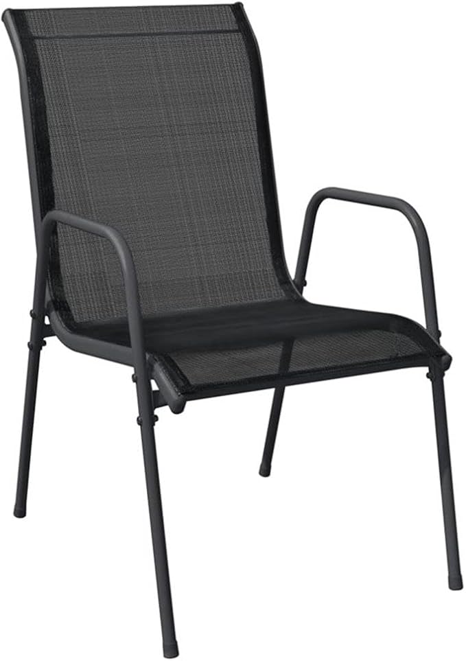 Afuera Living 3 Piece Steel Garden Dining Set, Black Powder-Coated Frame, Tempered Glass Tabletop, Anthracite Textilene Seats, Ergonomic Compact Outdoor Patio or Balcony Furniture for 2 People