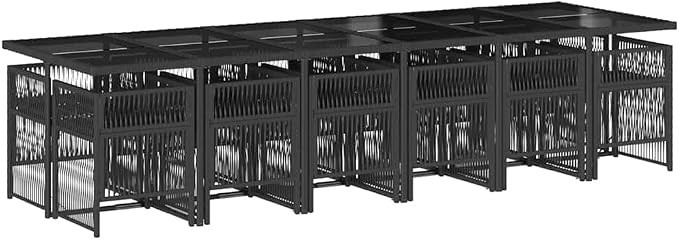 13 Piece Patio Dining Set with Cushions, Foldable PE Rattan Garden Table and 12 Chairs, Space-Saving Cube Outdoor Furniture, Black