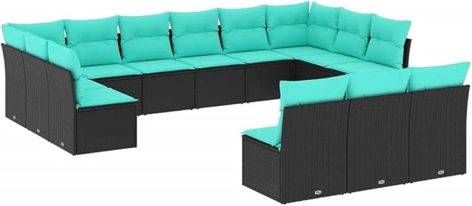 13 Piece Patio Sofa Set with Cushions, Sectional Sofa Garden Lounge Set Outdoor Dining Sets Patio Conversation Set for Negotiation Area Poolside Garden Piazza Black Poly Rattan