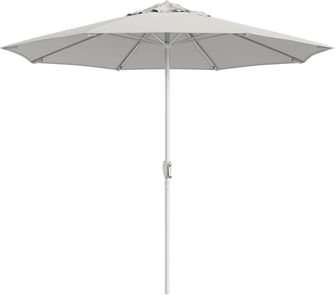 California Umbrella 10-Year Protection 9 Ft Outdoor Patio Umbrella, Pacifica Fade-Resistant Fabric, Auto-Tilt, Heavy Duty Aluminum Frame, 8 Reinforced Ribs for Pool or Deck, White Pole, Natural