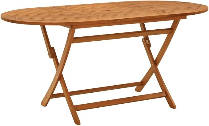Folding Outdoor Patio Dining Table with Umbrella Hole, Folding Multifunctional Portable Garden Backyard Wooden Folding Foldable Dining Table Home Furniture 63"x33.5"x29.5" -AA