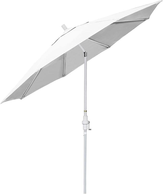 California Umbrella 11Ft Fiberglass Rib Patio Umbrella, Hand-Crank, Tilt-Collar, White Frame, Solution Dyed White Fabric