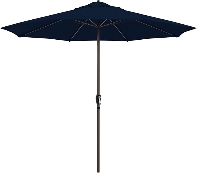 California Umbrella 12-Year Protection 9-Ft Outdoor Patio Umbrella, Sunbrella Fade-Resistant Fabric, Auto-Tilt, Heavy Duty Aluminum Frame, 8 Reinforced Ribs for Pool or Deck, Bronze Pole, Navy Blue