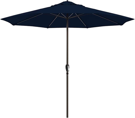 California Umbrella 12-Year Protection 9-Ft Outdoor Patio Umbrella, Sunbrella Fade-Resistant Fabric, Auto-Tilt, Heavy Duty Aluminum Frame, 8 Reinforced Ribs for Pool or Deck, Bronze Pole, Navy Blue