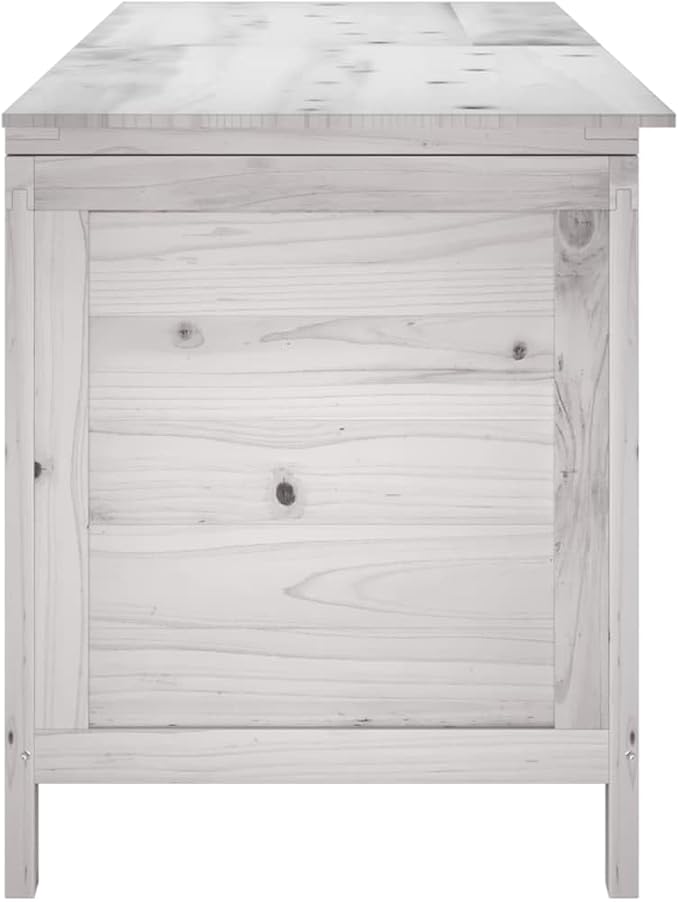 White Patio Storage Box 59.1"x19.7"x22.2" Solid Fir Wood Outdoor Furniture with Slatted Bottom for Deck Pool Toys Garden Cushions