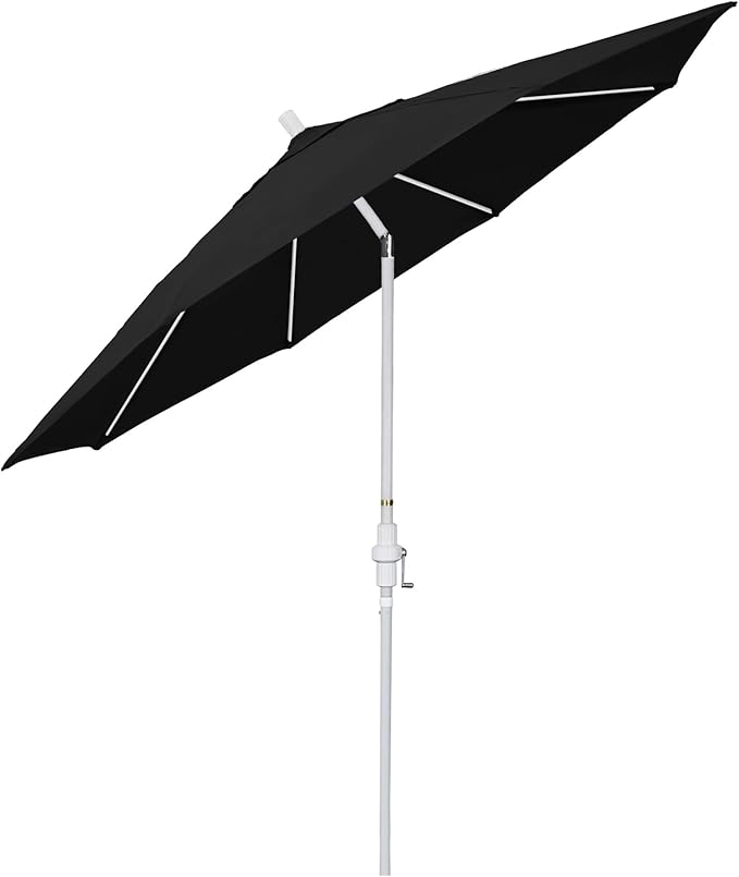 California Umbrella 11Ft Fiberglass Rib Patio Umbrella, Hand-Crank, Tilt-Collar, White Frame, Solution Dyed Black Fabric
