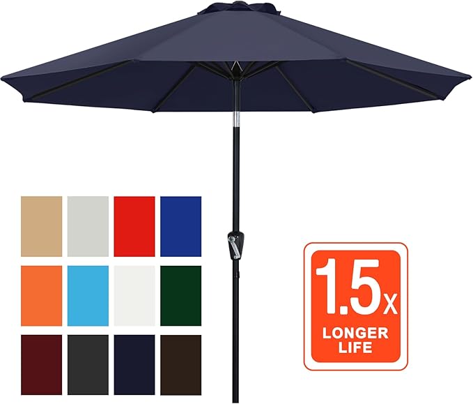 ABCCANOPY 10FT Patio Umbrella with Push Button Tilt and Crank, 8 Ribs UV Protection Pool Umbrella for Garden, Lawn, Deck & Backyard (Navy Blue)