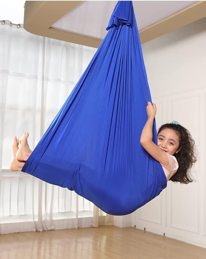 Sensory Swing, Therapy Compression Cuddle Adjustable Hammock for Sensory Processing, Indoor & Outdoor Snuggle Use - Ideal for Special Needs Sensory Integration (Hardware Kit Included) Blue