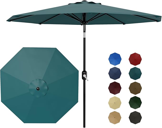 CABIHOME 10 ft Outdoor Patio Umbrella, Outdoor Table Umbrella with 8 Sturdy Ribs | Crank Lift & Push Button Tilt, Yard Umbrella, Market Umbrella for Garden Pool Deck Yard