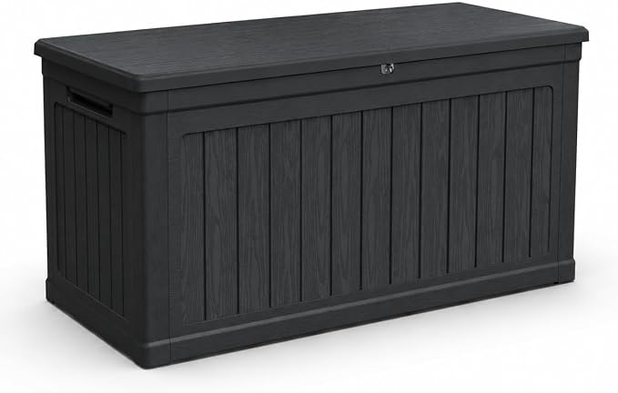 180 Gallon Large Outdoor Storage XXL Deck Box for Patio Furniture, Outdoor Cushions, Garden Tools and Sports/Pools Equipment, Waterproof Resin, Lockable, Black (Black + Plastic)