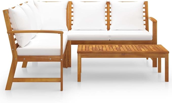 Backyard Furniture Patio Conversation Sets Outdoor Seating 4 Piece Patio Lounge Set with Cushion Cream Solid Acacia Wood Suitable for Swimming Pool, Courtyard, Garden