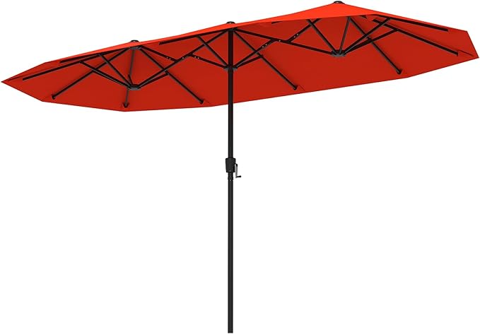 Tangkula 13 FT Large Patio Umbrella, Outdoor Double-Sided Table Market Umbrella w/Crank Handle, 12 Heavy-Duty Ribs, Sun-Protective Rectangular Twin Parasol for Garden Deck Lawn Poolside (Orange)