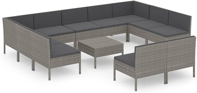 12 Piece Patio Lounge Set with Cushions,Patio Sofa,Outdoor Daybed,Outdoor Furniture Sets,Patio Seating,Patio Conversation Sets,Modern Set,Patio Furniture Set,Front Porch Furniture Poly Rattan Gray
