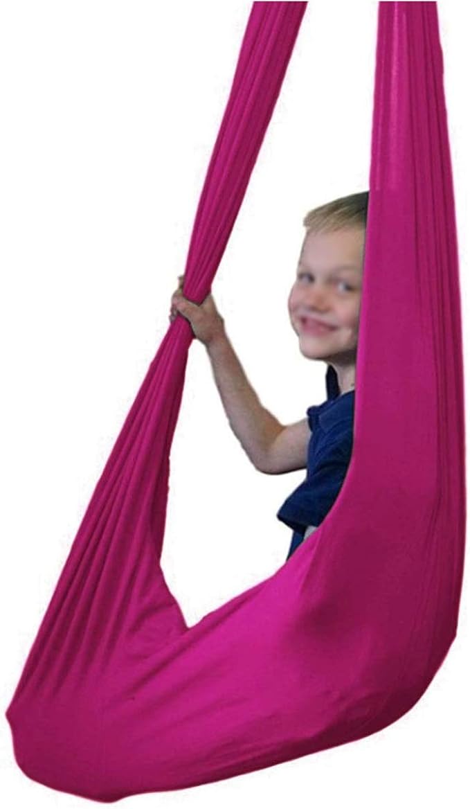 Kids Therapy Swing for Indoor Outdoor Hanging Hammock Elastic Cuddle Swing Up to 200kg for Children Sensory Integration (Color : Rose red, Size : 100 x 280 cm)