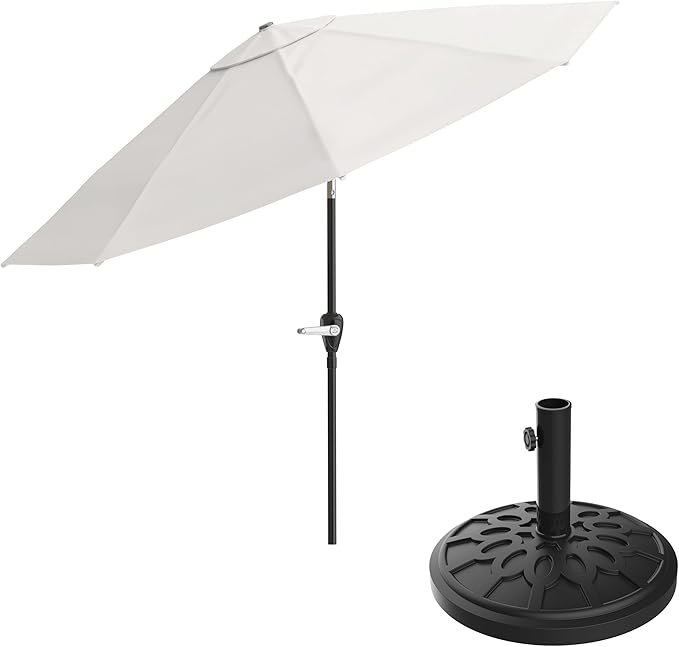 Pure Garden Patio Umbrella with Auto Tilt - 10ft Easy Crank Sun Shade with 19lb Weighted Base for Deck, Outdoor Furniture, or Pool (Tan)