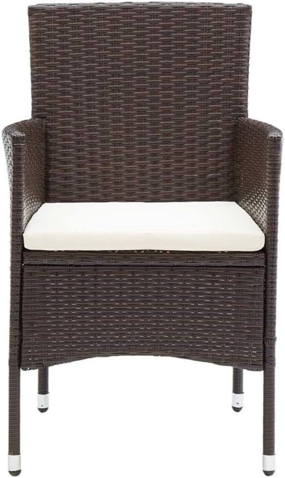 BOWERY HILL 3-Piece Patio Dining Set, Poly Rattan and Powder-Coated Steel, Brown/Cream White Finish, Outdoor Garden Furniture with Cushioned Seats, Modern Design for Terrace or Balcony Dining