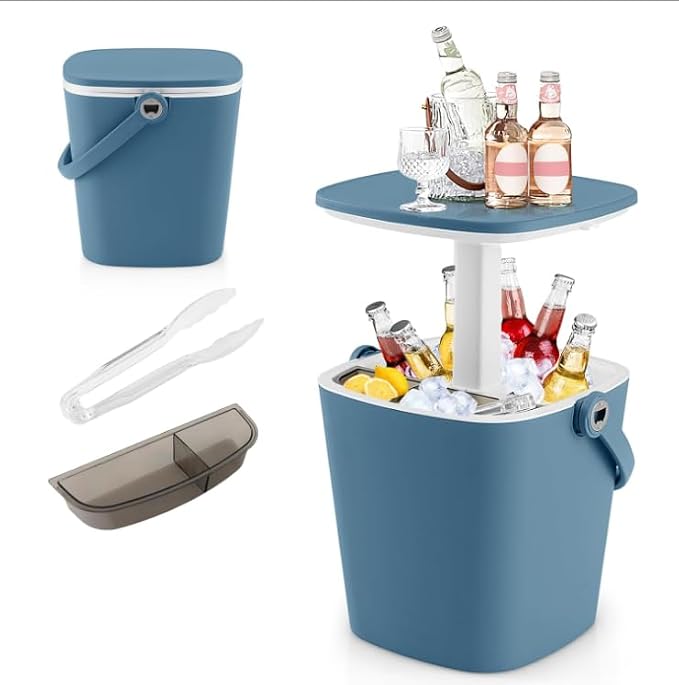 Moccha Outdoor Side Table Cooler - 4 Gallon Cooler Side Table w/Handle, Bottle Opener & Lift Top Lid, 3-in-1 Ice Bucket for Beer & Wine Storage, Cocktail Patio Bar Table for Beach Pool Picnic
