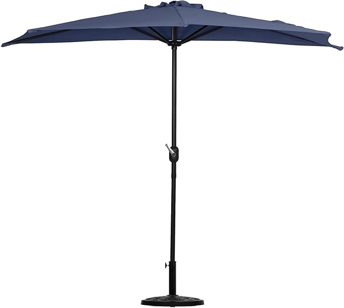 WO Home Furniture 9 ft Half Market Outdoor Umbrella With Sturdy Half Base included, Polyester Canopy, All Weather and UV Resistant for your Patio, Awning, Window, Garden, Balcony, Navy Blue